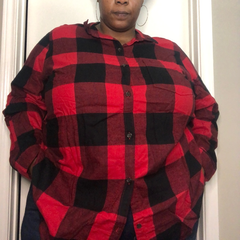 Long sleeve, plaid button up.